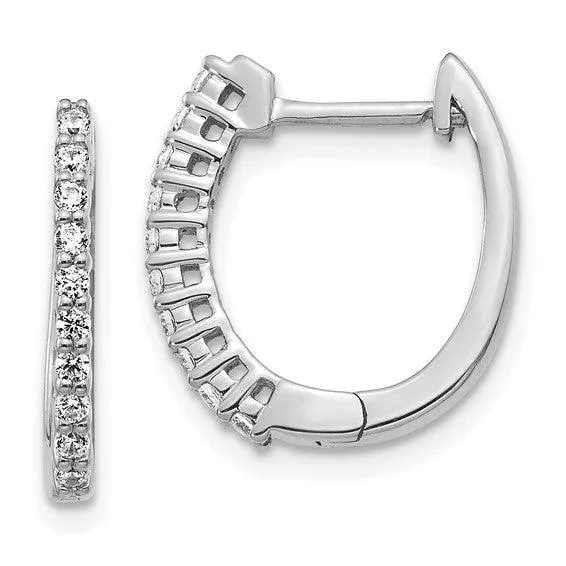 14K White Gold Lab Grown Diamond Hinged Hoop Earrings
