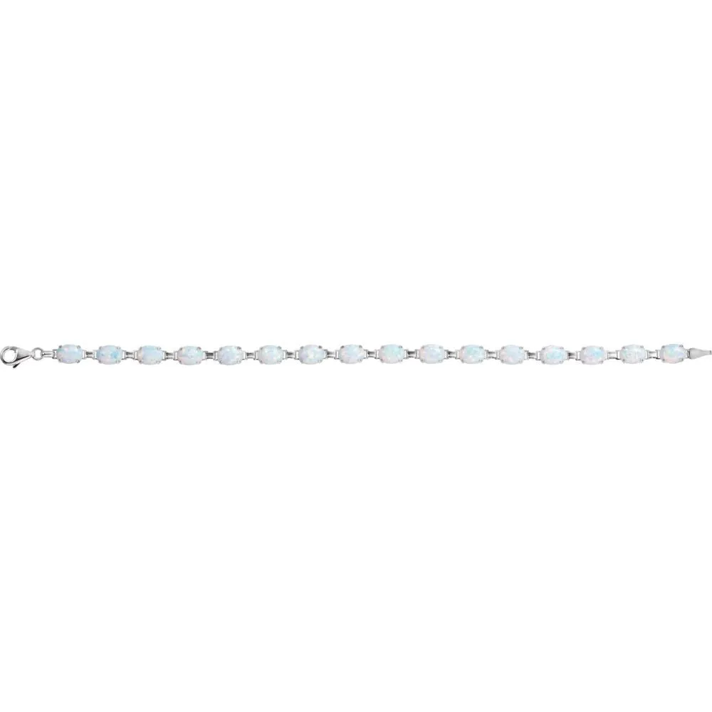 14k White Gold Lab-Grown Opal Line Bracelet