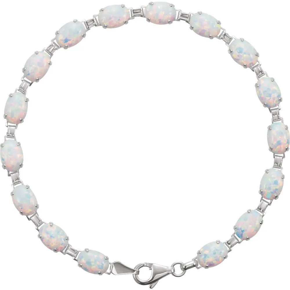 14k White Gold Lab-Grown Opal Line Bracelet