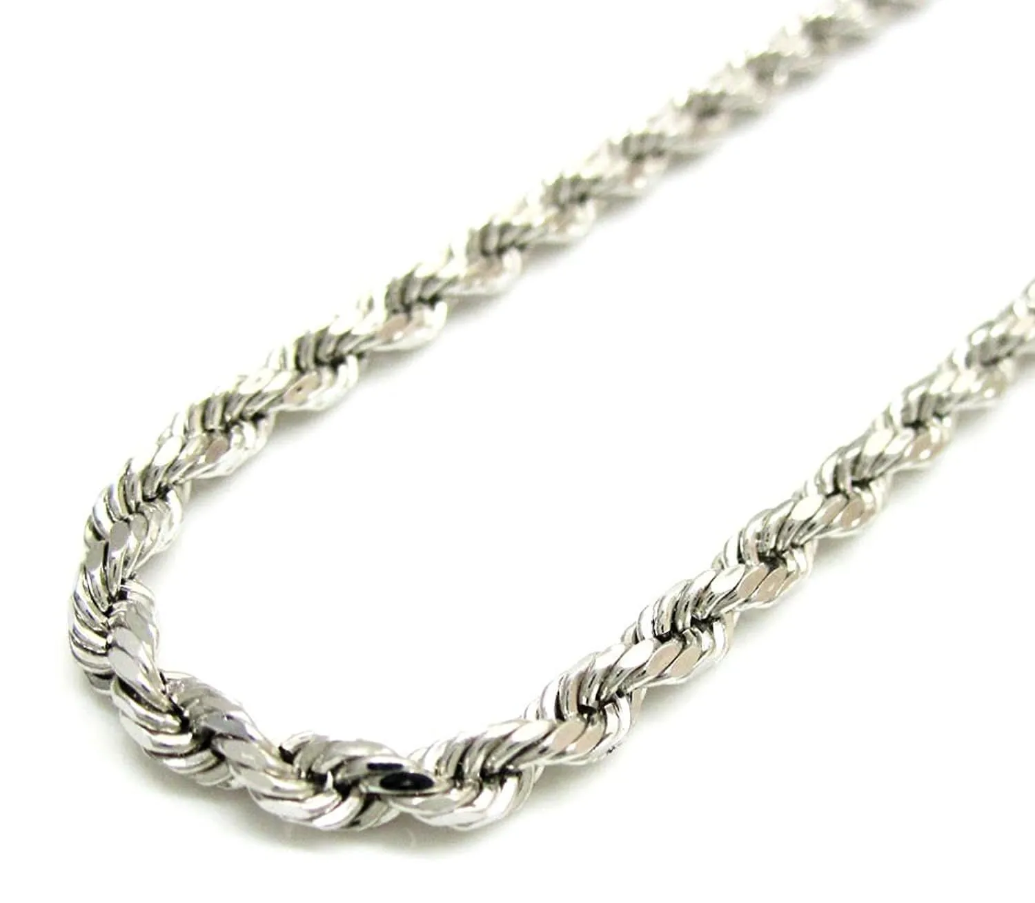 14K White Gold Men's 3.5MM Diamond Cut Ropes Chain
