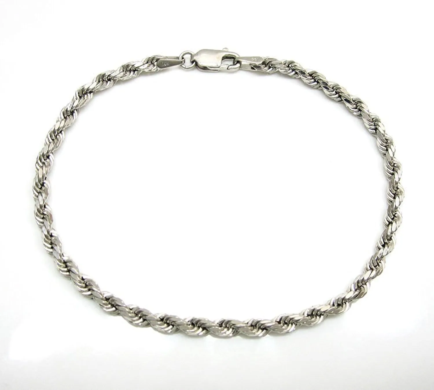 14K White Gold Men's 3.5MM Diamond Cut Ropes Chain