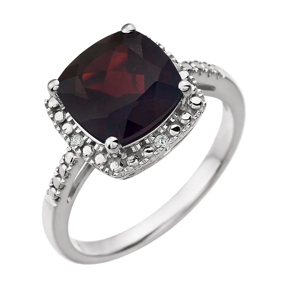 14k White Gold Mozambique Garnet & .03 CTW Diamond Ring , Size 7