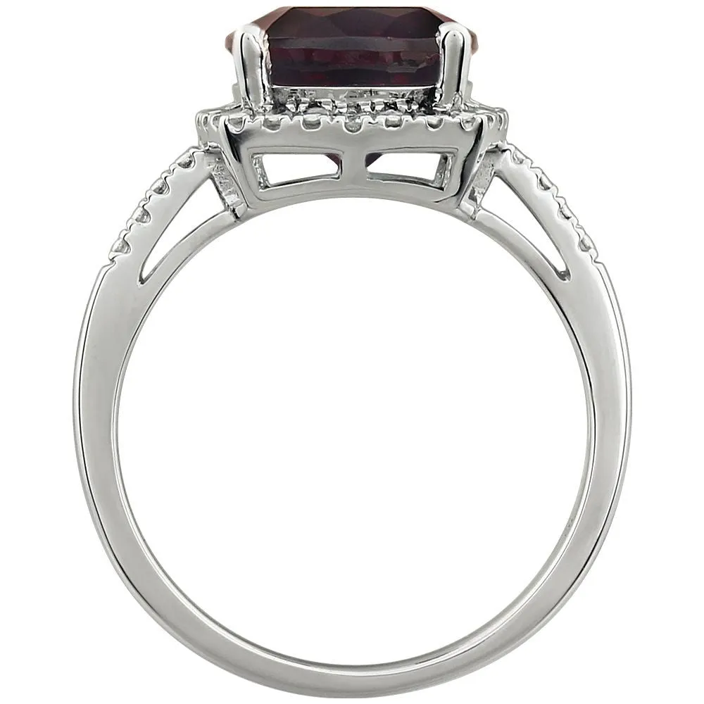 14k White Gold Mozambique Garnet & .03 CTW Diamond Ring , Size 7