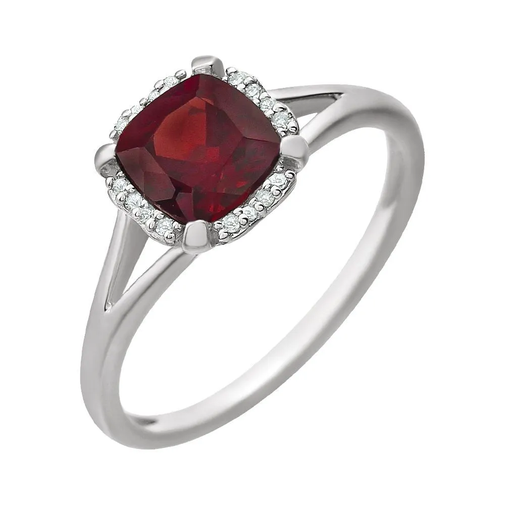 14k White Gold Mozambique Garnet & .05 CTW Diamond Ring, Size 7