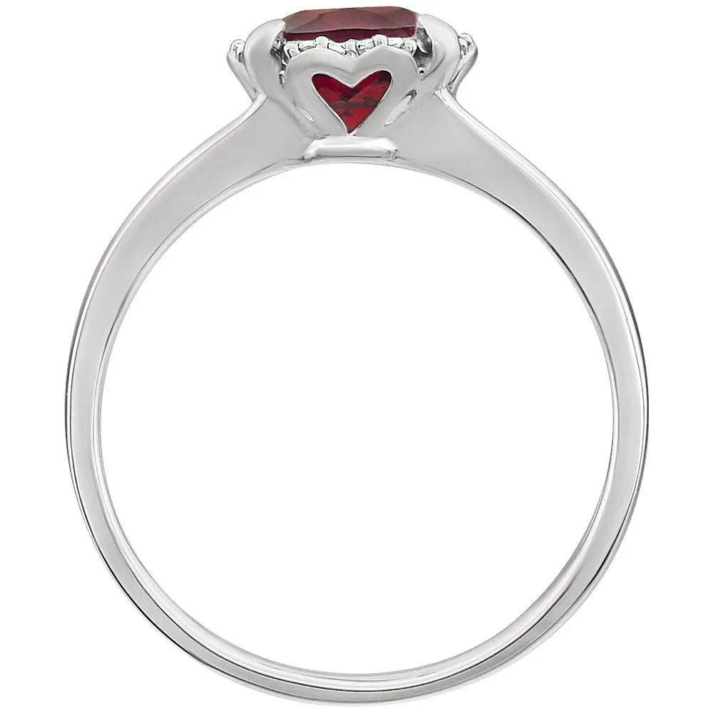 14k White Gold Mozambique Garnet & .05 CTW Diamond Ring, Size 7