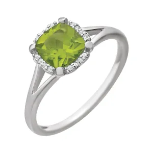 14k White Gold Peridot & .05 CTW Diamond Ring, Size 7
