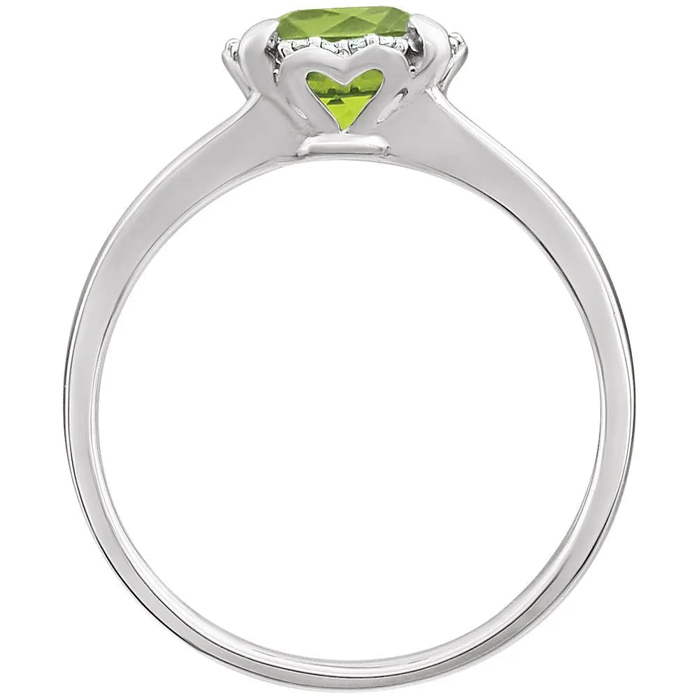 14k White Gold Peridot & .05 CTW Diamond Ring, Size 7