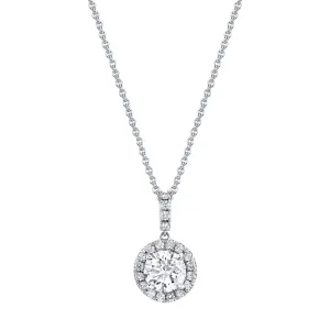 14K White Gold Round Diamond Halo Necklace (1.95ctw)