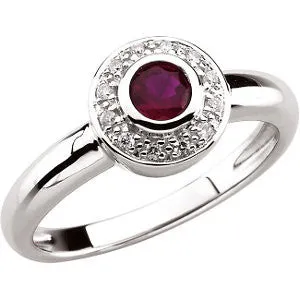 14k White Gold Ruby & .06 CTW Diamond Ring, Size 6