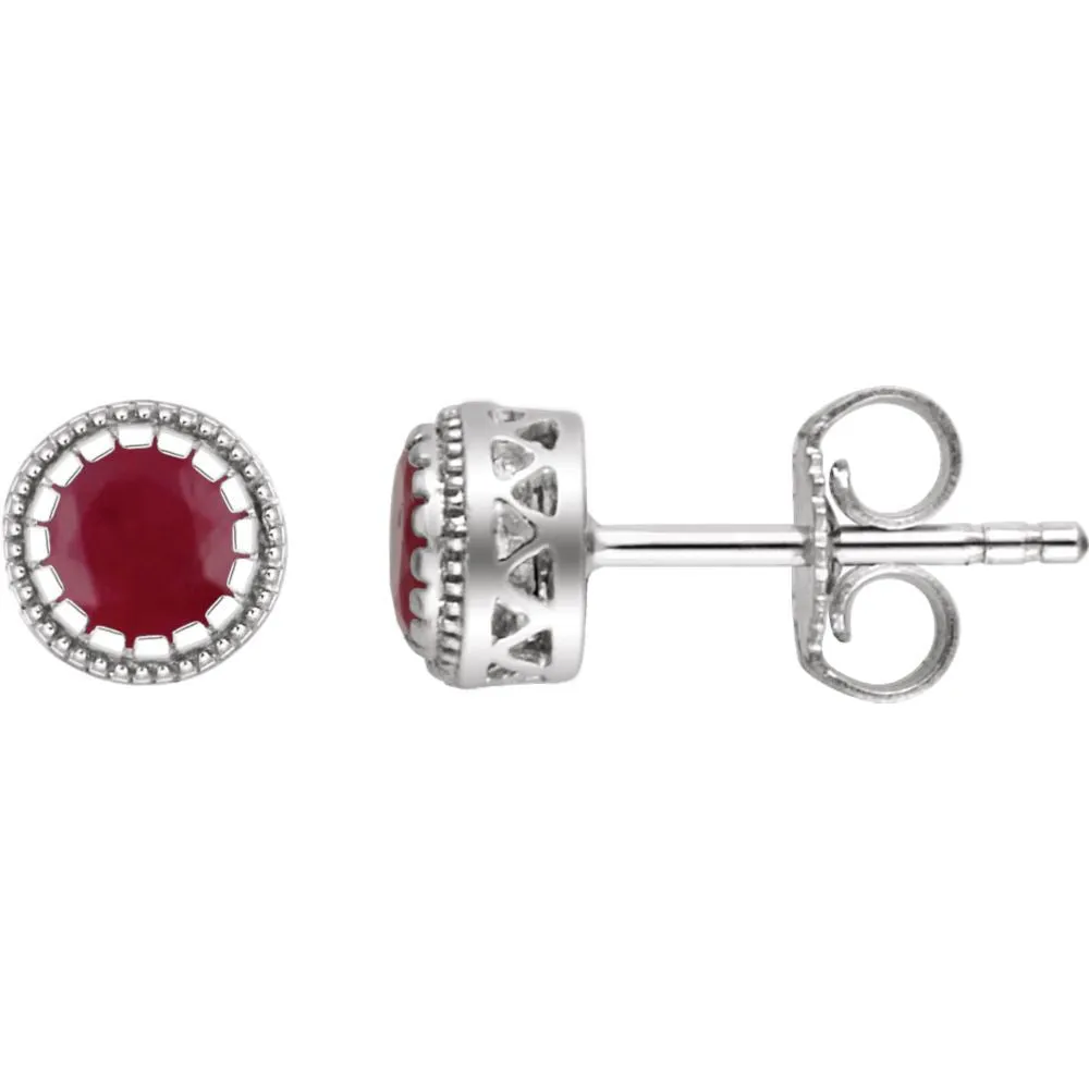 14k White Gold Ruby "July" Birthstone Earrings
