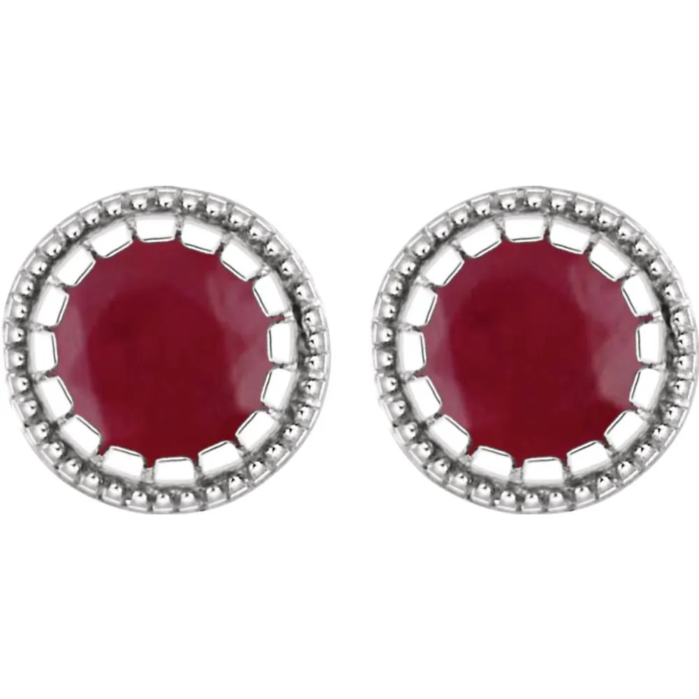 14k White Gold Ruby "July" Birthstone Earrings