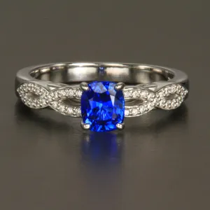 14K White Gold Sapphire and Diamond Ring 1.08 Carats