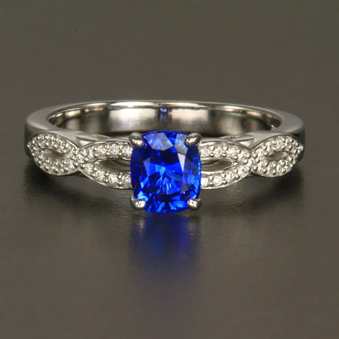 14K White Gold Sapphire and Diamond Ring 1.08 Carats