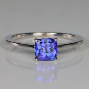 14K White Gold Square Cushion Tanzanite Ring 1.02 Carats