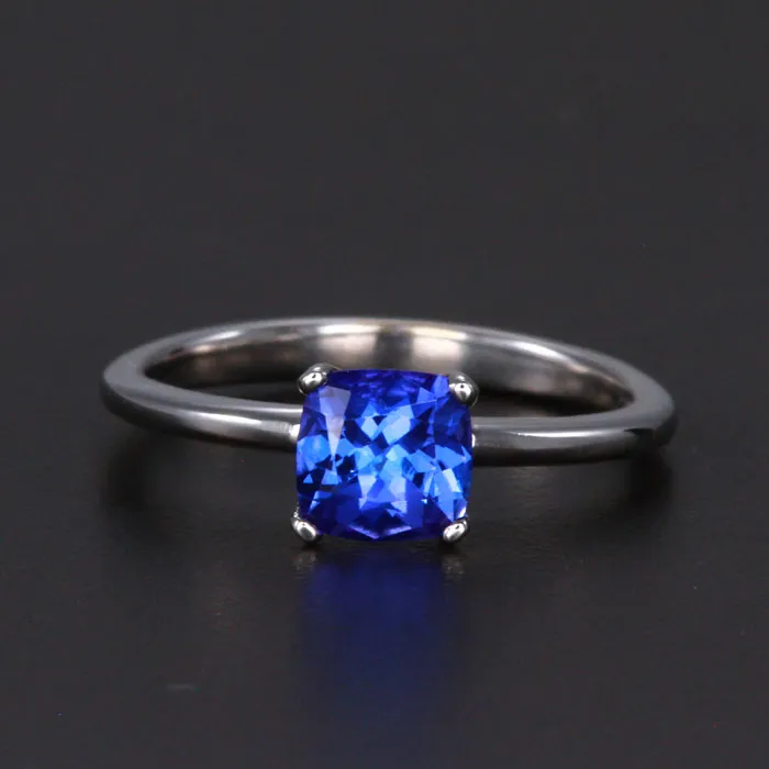14k White Gold Square Cushion Tanzanite Ring 1.17 Carats
