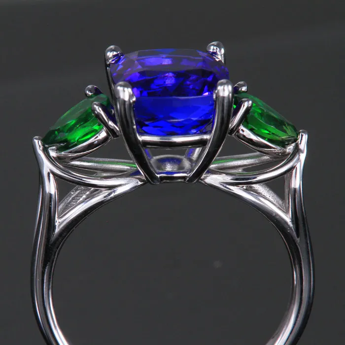 14k White Gold Tanzanite and Tsavorite Ring 4.32 Carats