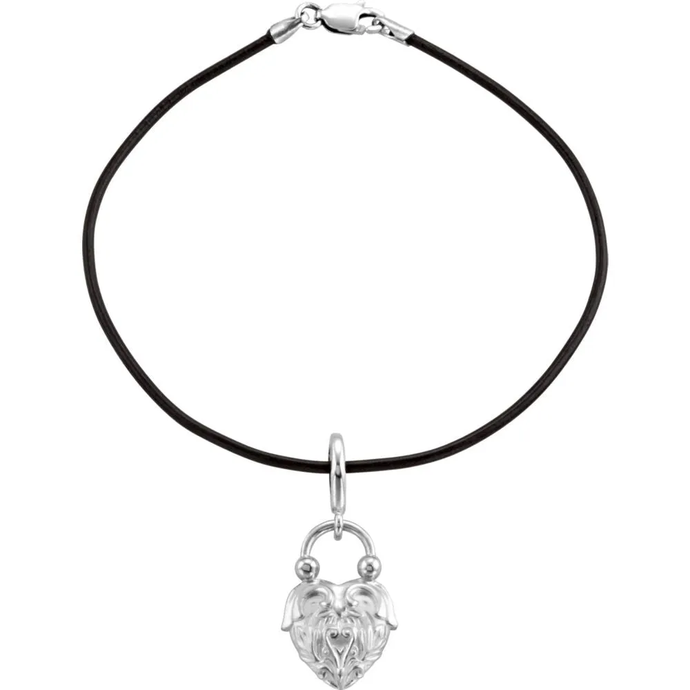 14k White Gold Vintage-Style Heart Design 7" Bracelet