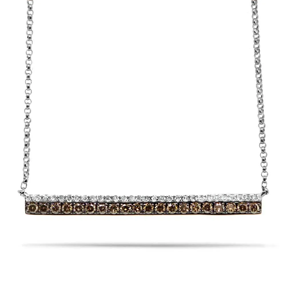 14k White Gold White & Champagne Diamond Bar Necklace  V0061