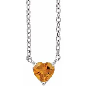 14K White Natural Citrine Heart 16-18" Necklace
