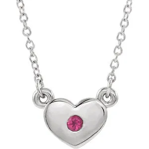 14K White Pink Tourmaline Heart 16" Necklace