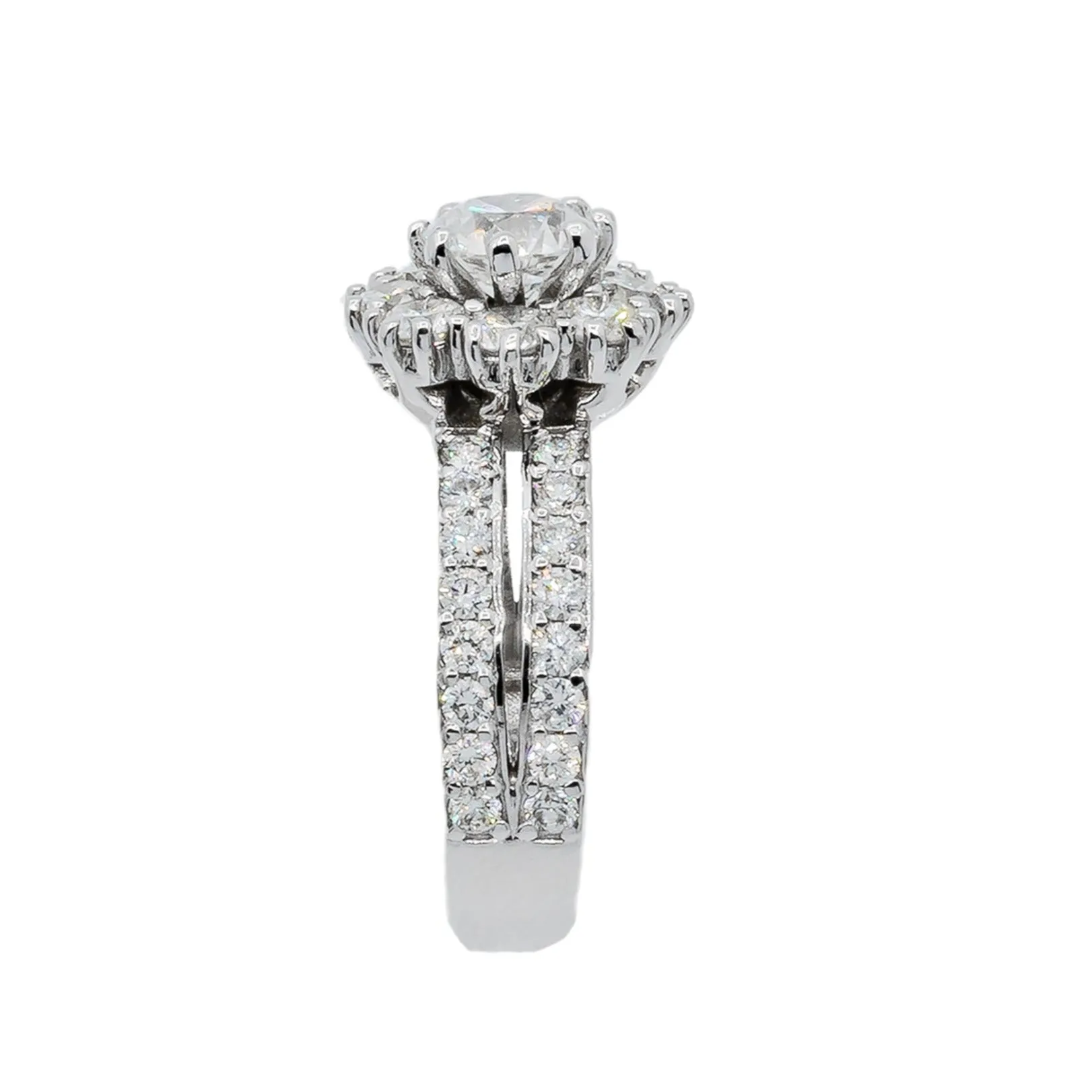 14K White Solid Gold Diamond Engagement Ring 2.01 Ctw