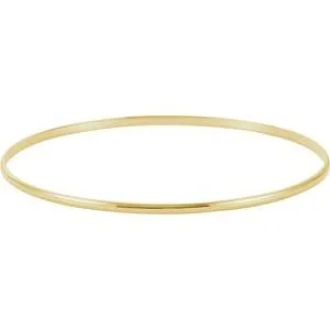 14K Yellow 2 mm Half Round Bangle 7 1/2" Bracelet