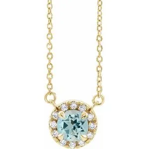 14K Yellow 3.5 mm Natural Aquamarine & .03 CTW Natural Diamond 16" Necklace