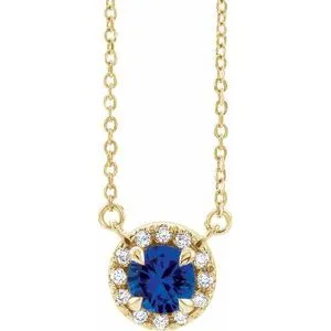 14K Yellow 4 mm Lab-Grown Blue Sapphire & .05 CTW Natural Diamond 16" Necklace