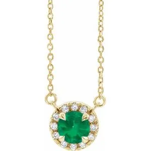 14K Yellow 4.5 mm Lab-Grown Emerald & .05 CTW Natural Diamond 16" Necklace
