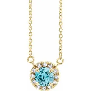 14K Yellow 4.5 mm Natural Blue Zircon & .05 CTW Natural Diamond 18" Necklace