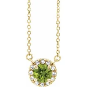 14K Yellow 4.5 mm Natural Peridot & .05 CTW Natural Diamond 16" Necklace