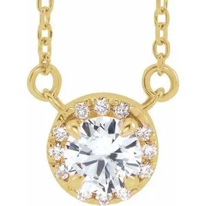 14K Yellow 4.5 mm Natural White Sapphire & .05 CTW Natural Diamond 16" Necklace