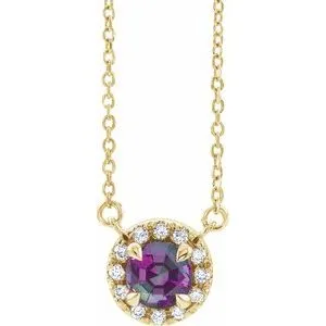 14K Yellow 5 mm Lab-Grown Alexandrite & 1/10 CTW Natural Diamond 16" Necklace