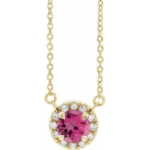 14K Yellow 5 mm Natural Pink Tourmaline & 1/10 CTW Natural Diamond 16" Necklace