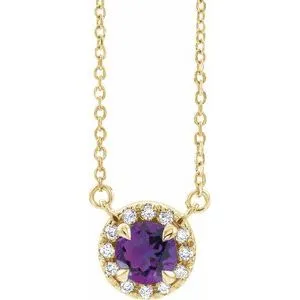 14K Yellow 5.5 mm Natural Amethyst 1/10 CTW Natural Diamond 16" Necklace