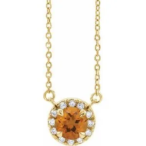 14K Yellow 6 mm Natural Citrine & 1/6 CTW Natural Diamond 16" Necklace
