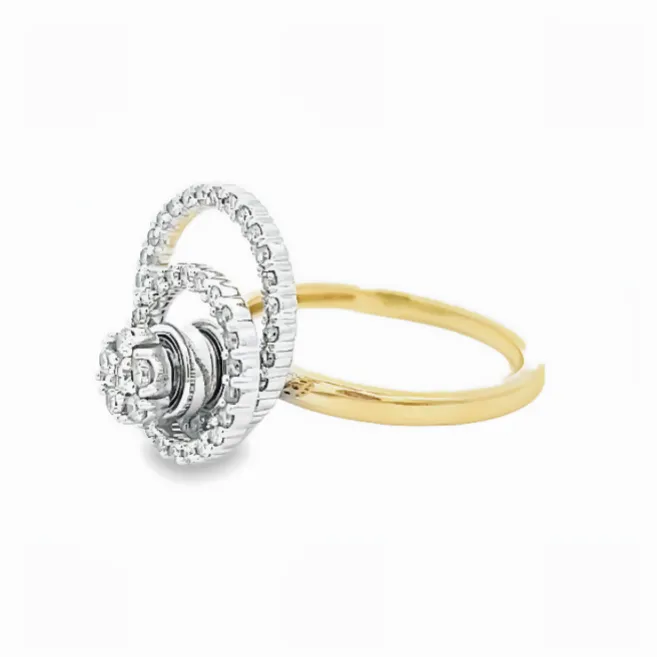 14K YELLOW AND WHITE GOLD DOUBLE CIRCLE SPINNER RING WITH 0.49CTW