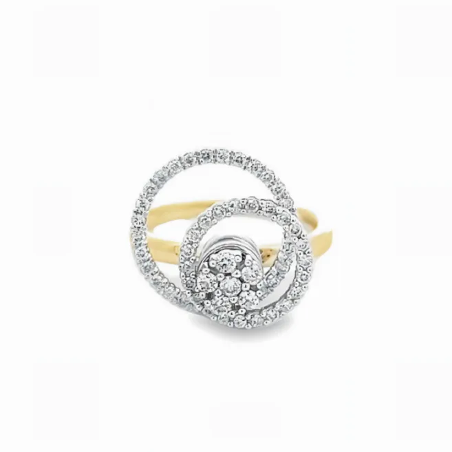 14K YELLOW AND WHITE GOLD DOUBLE CIRCLE SPINNER RING WITH 0.49CTW