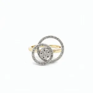 14K YELLOW AND WHITE GOLD DOUBLE CIRCLE SPINNER RING WITH 0.49CTW