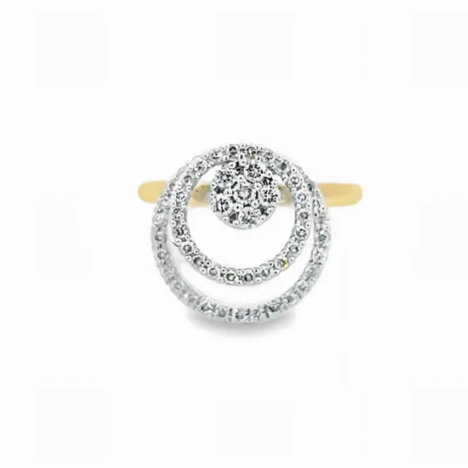 14K YELLOW AND WHITE GOLD DOUBLE CIRCLE SPINNER RING WITH 0.49CTW