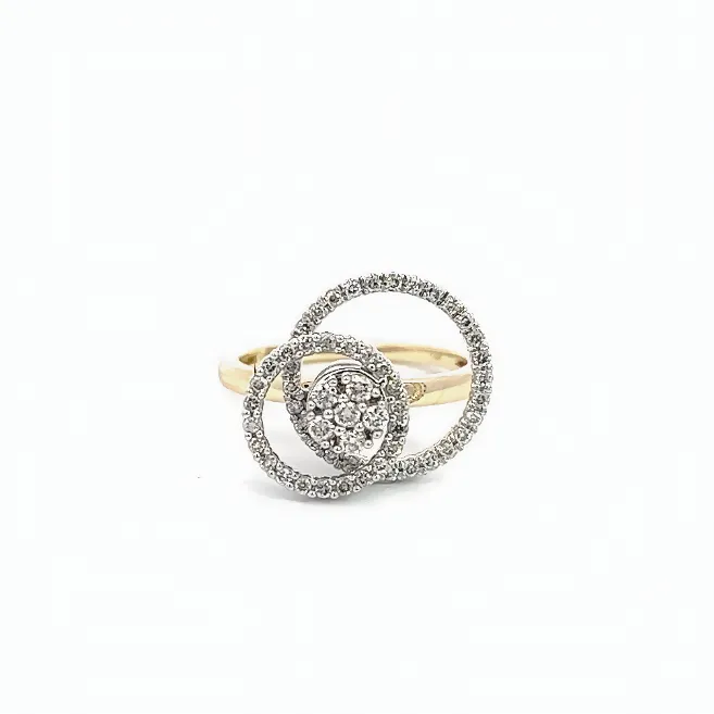 14K YELLOW AND WHITE GOLD DOUBLE CIRCLE SPINNER RING WITH 0.49CTW