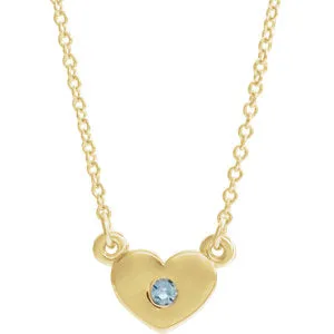 14K Yellow Aquamarine Heart 16" Necklace