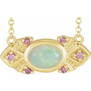 14K Yellow Ethiopian Opal & Pink Sapphire Vintage-Inspired 18" Necklace
