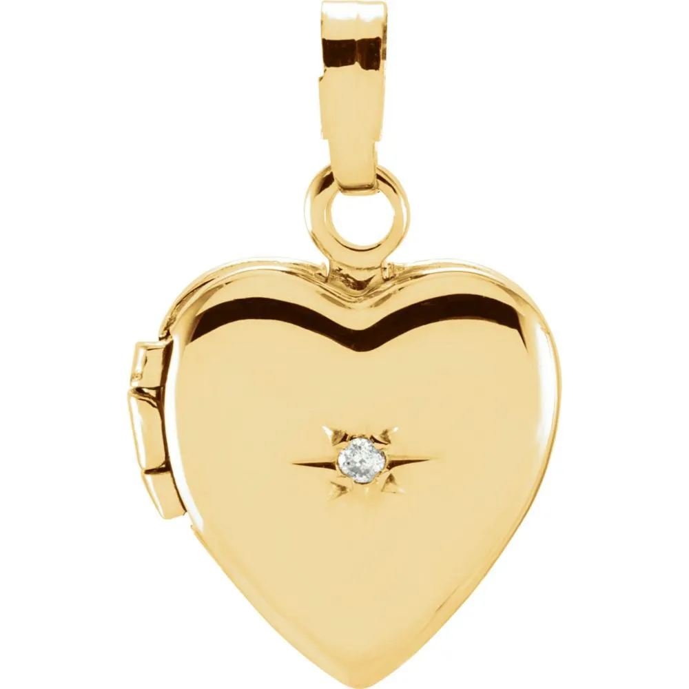 14k Yellow Gold .005 CTW Diamond Heart Shaped Locket