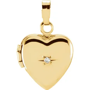 14k Yellow Gold .005 CTW Diamond Heart Shaped Locket