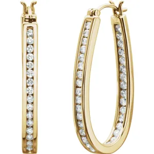 14k Yellow Gold 1 CTW Diamond Inside/Outside Hoop Earrings