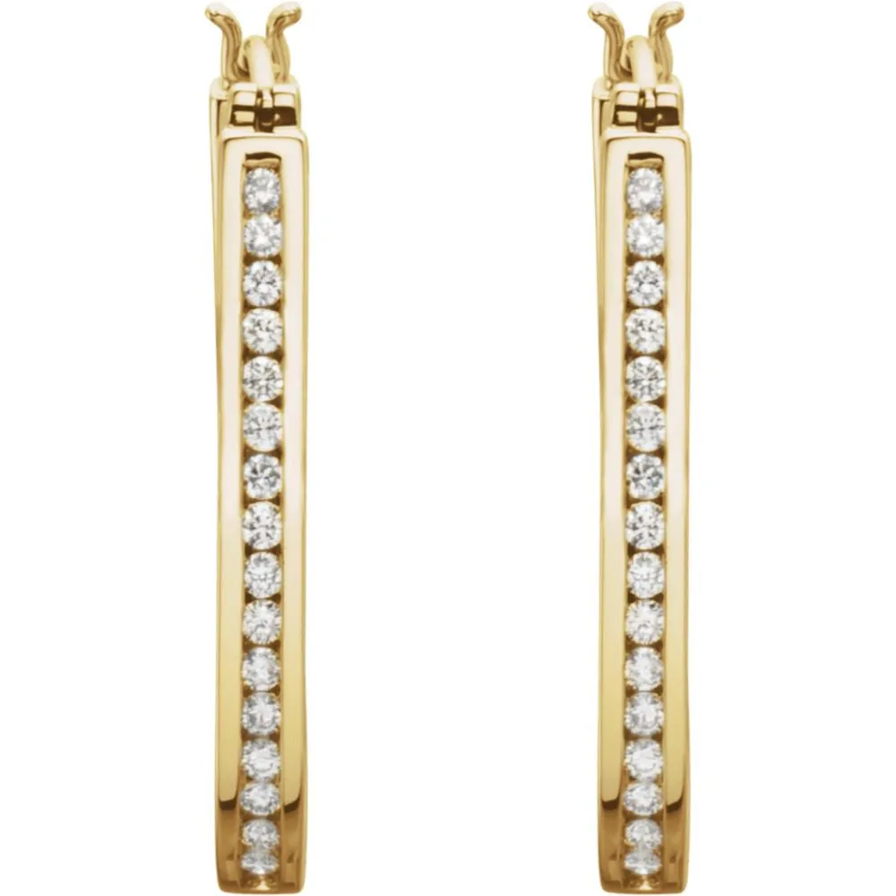 14k Yellow Gold 1 CTW Diamond Inside/Outside Hoop Earrings