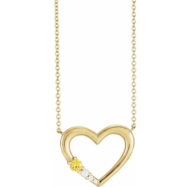 14K Yellow Gold 1-Stone Family Heart 16" Necklace Mounting