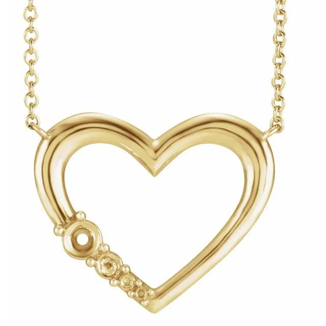 14K Yellow Gold 1-Stone Family Heart 16" Necklace Mounting