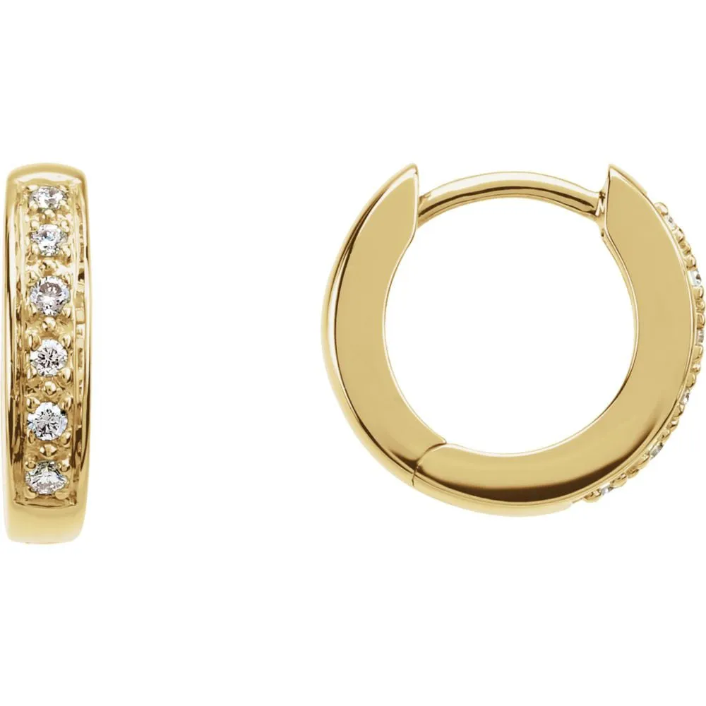 14k Yellow Gold 1/10 CTW Diamond Hoop Earrings